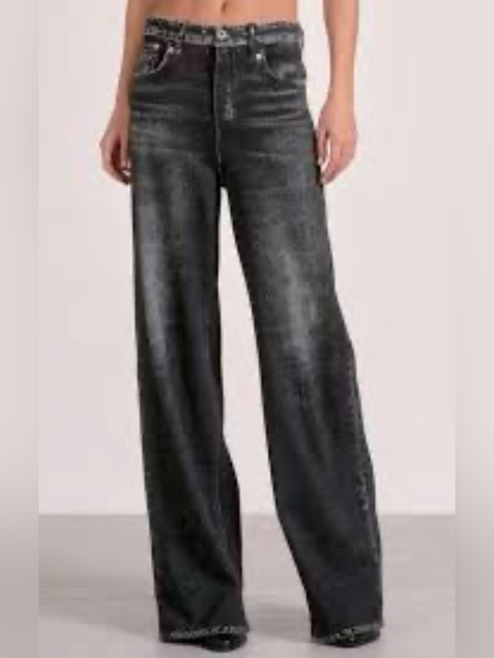 Elan Washed Black Wide-Leg Sweat Jean Pant